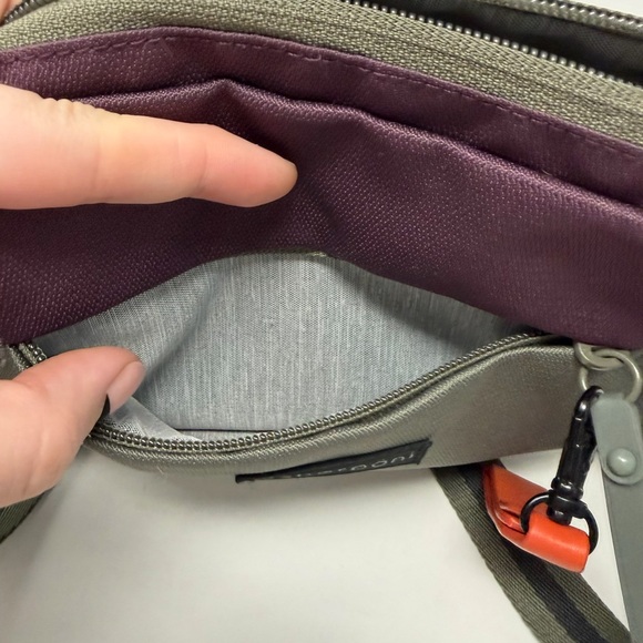 Sherpani Greenish Gray Purple Colorblock Crossbody Bag Logo Zipper Bag Charm - Picture 8 of 12